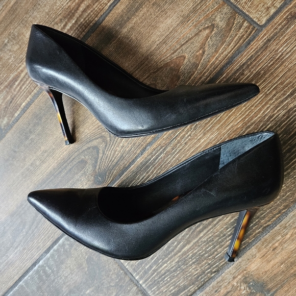 Ralph Lauren  Black Leather pumps stilleto heel vachetta 6.5B tortoise - Picture 5 of 14